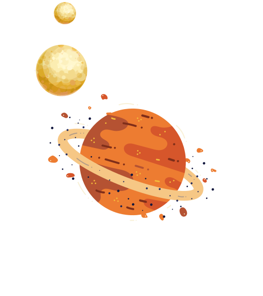Three cartoon planets